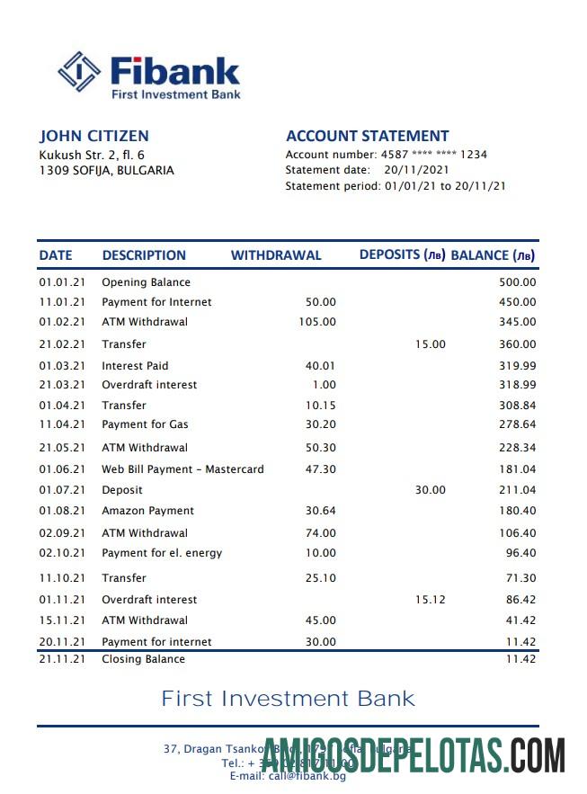 Bulgaria Fibank Excel amostra